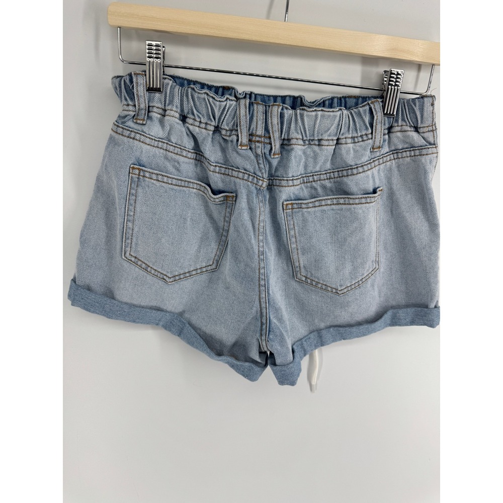 Cider Womens Light Blue Denim Paperbag Shorts Elastic Waist Drawstring Small - Picture 4 of 7